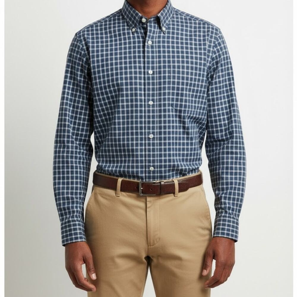 Express Men's Blue Plaid Checkered Button Down Shirt Large 100% Cotton